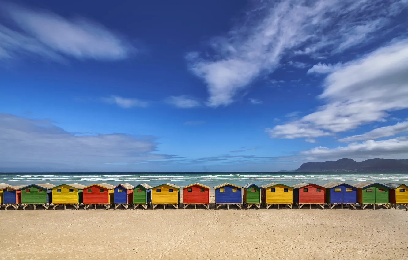 Фото обои море, пляж, берег, Африка, ЮАР, пляные домики