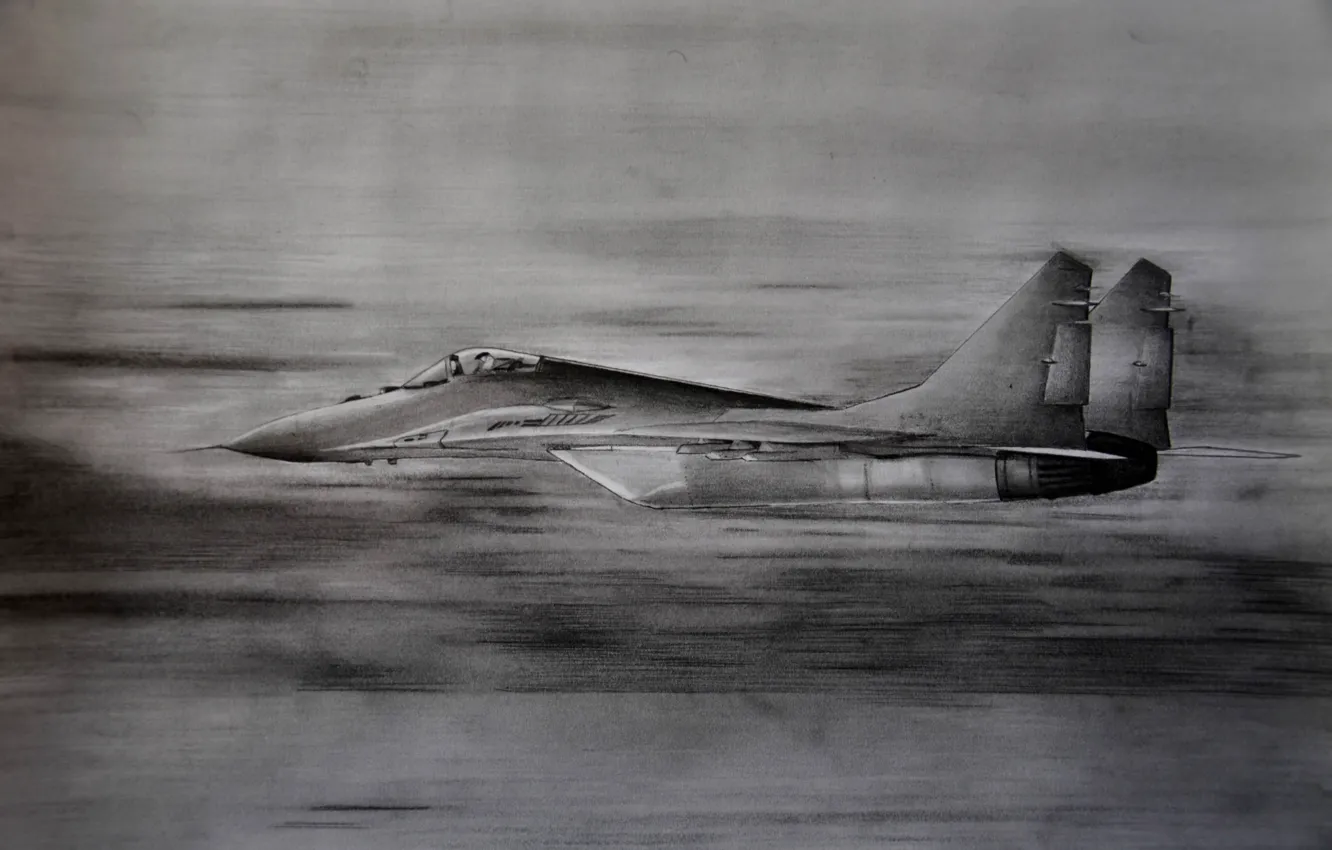 Фото обои рисунок, истребитель, карандаш, многоцелевой, MiG-29, МиГ-29