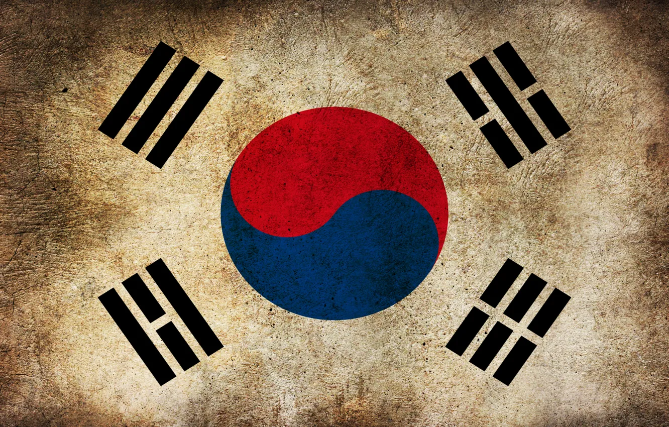 Фото обои цвета, линии, круг, флаг, South Korea, Корея