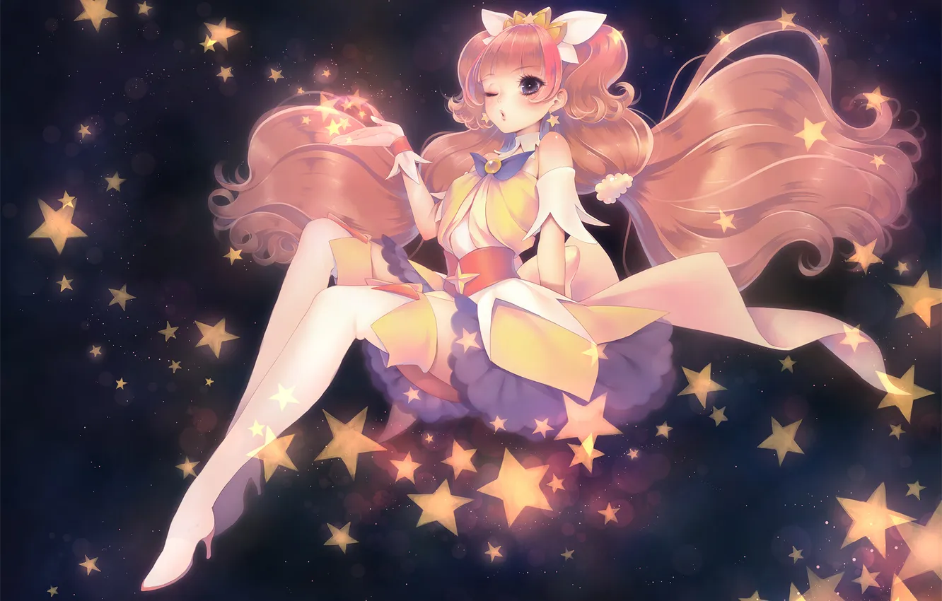 Фото обои небо, девушка, звезды, аниме, арт, amanogawa kirara, aoi itou, go! princess precure