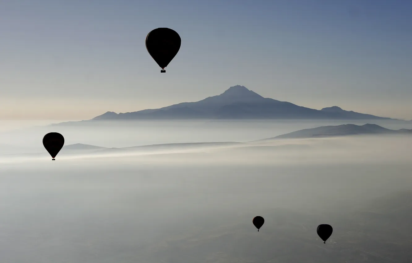 Фото обои небо, горы, воздушный шар, воздушные шары, города, спорт, пейзажи, высота