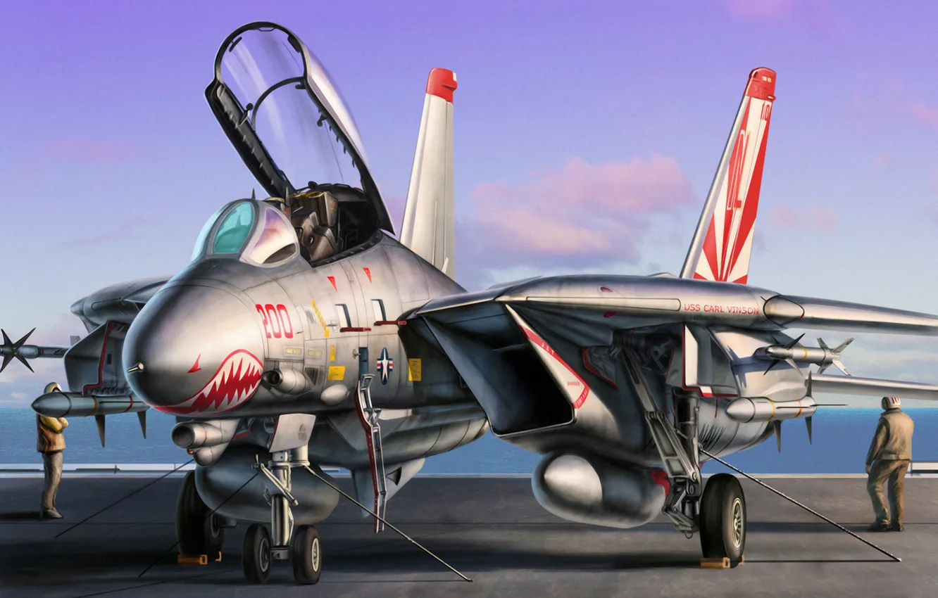 Фото обои war, art, painting, jet, F-14 Tomcat