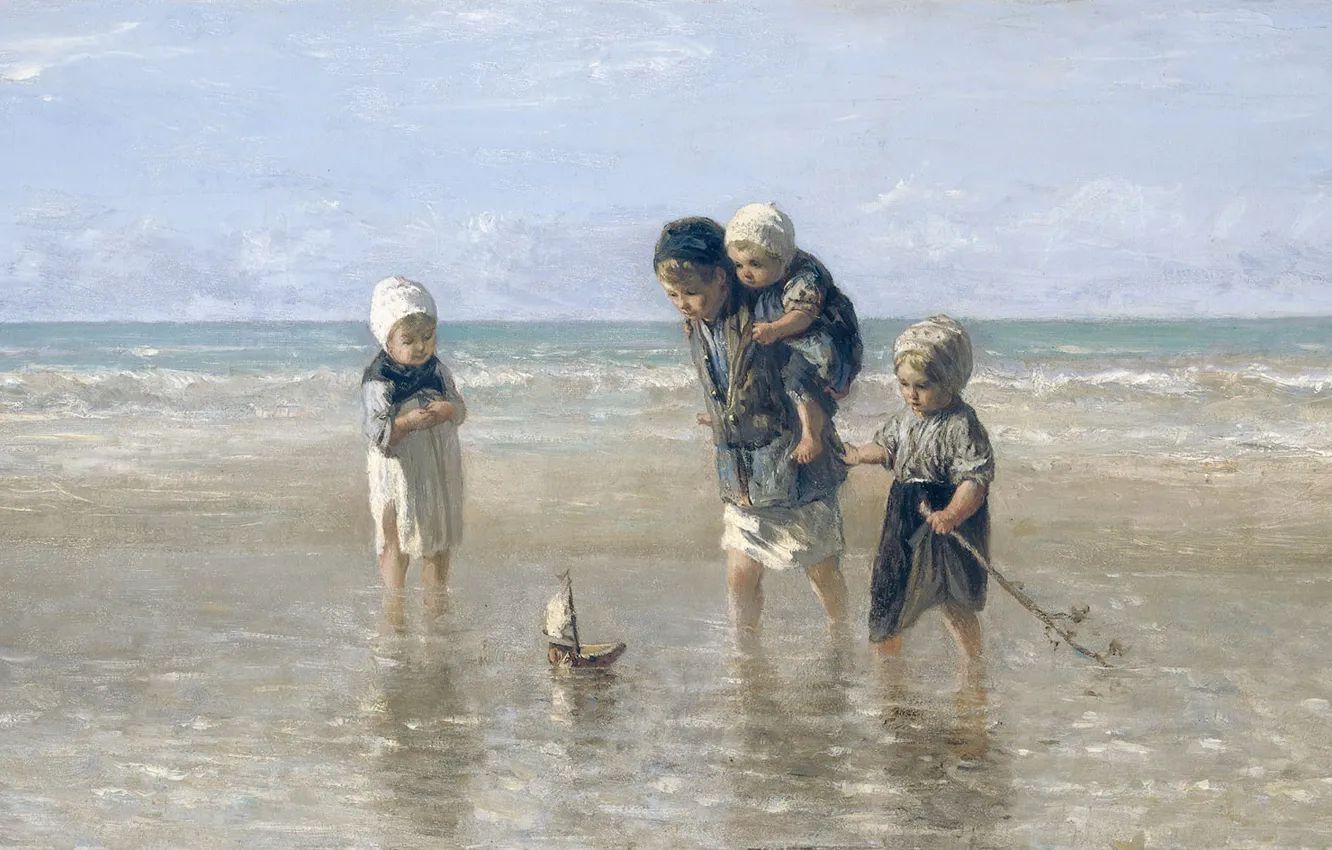 Фото обои масло, картина, холст, 1872, Йосеф Исраэлс, Дети у моря, Jozef Israels