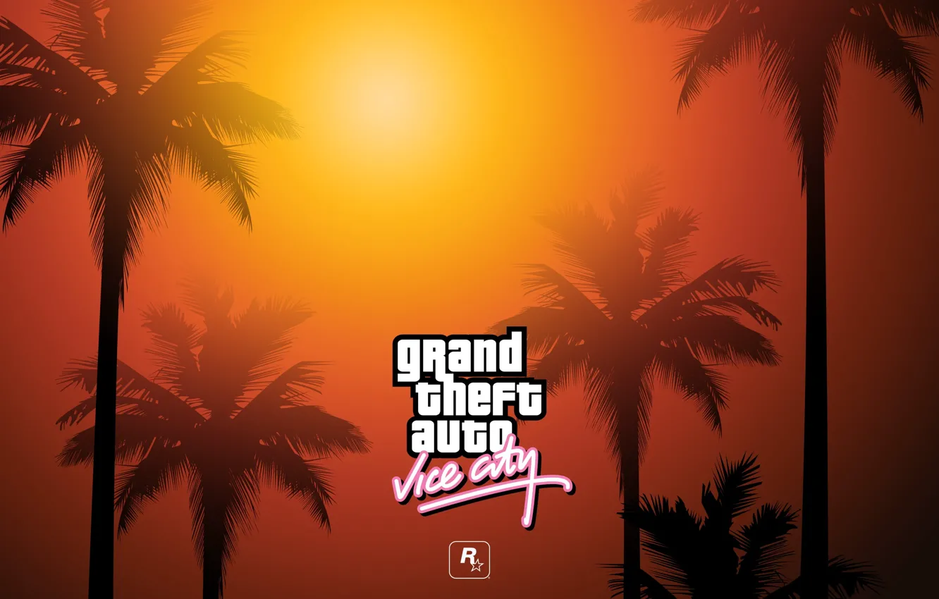 Фото обои пальмы, надпись, gta, Grand Theft Auto, гта, вайс сити, vice city