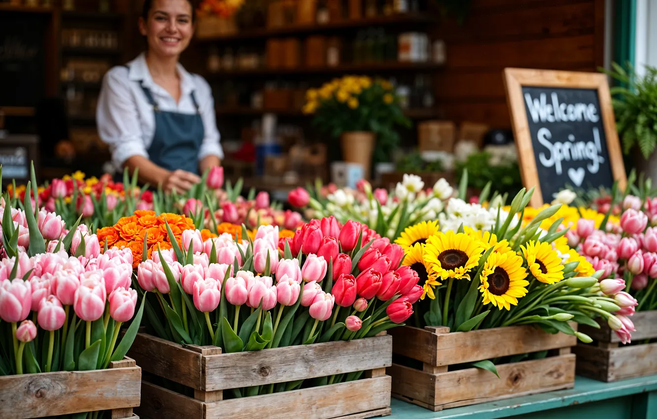Фото обои цветы, весна, colorful, тюльпаны, blossom, welcome, flowers, tulips