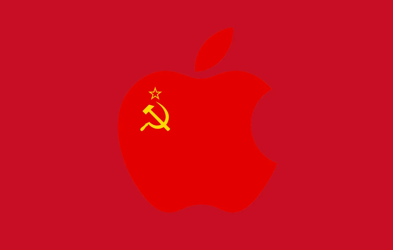 Фото обои звезда, apple, яблоко, молот, флаг, силуэт, ссср, mac