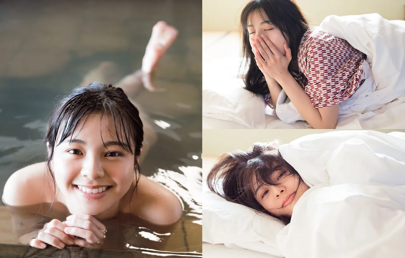 Фото обои Beautiful, Asian, Model, Water, Smile, Bed, Woman, Pool
