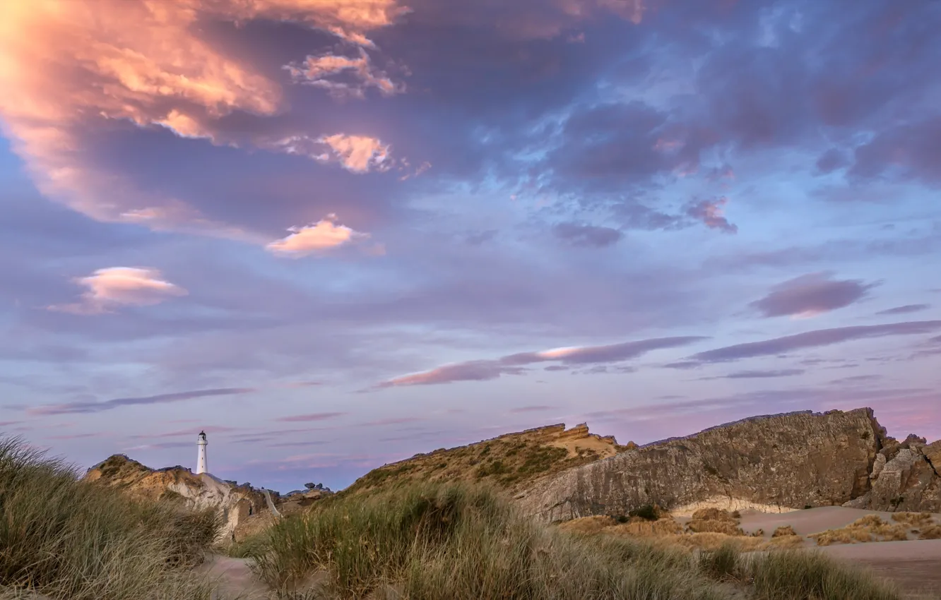 Фото обои New Zealand, Sunset, Lighthouse, Wellington, Castlepoint