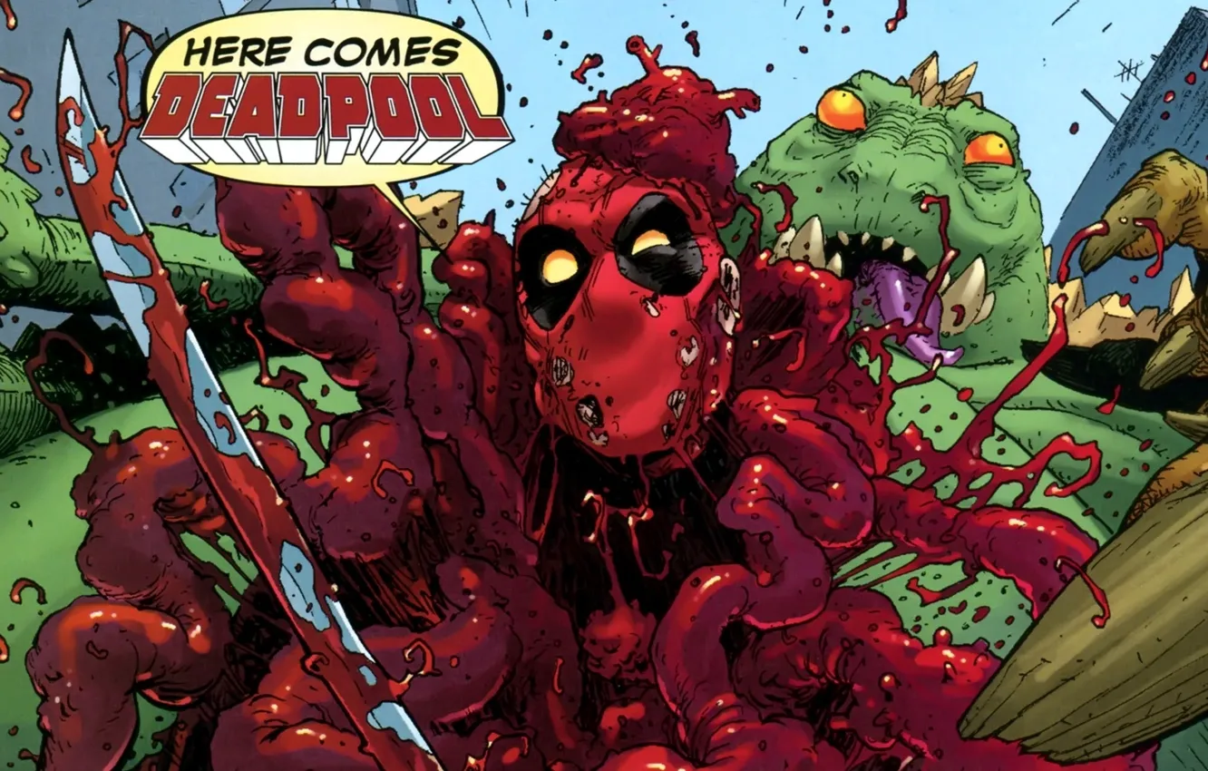 Фото обои Deadpool, Marvel, Дэдпул, комикс, comics, Wade Wilson, Марвел, Уэйд Уилсон