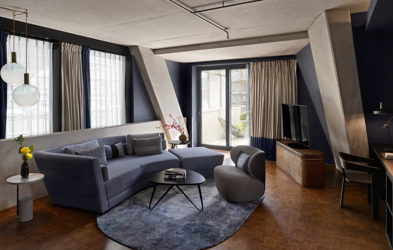 Фото обои комната, интерьер, балкон, Nobu Hotel Shoreditch, by Ben Adams Architects and Studio Mica and Studio