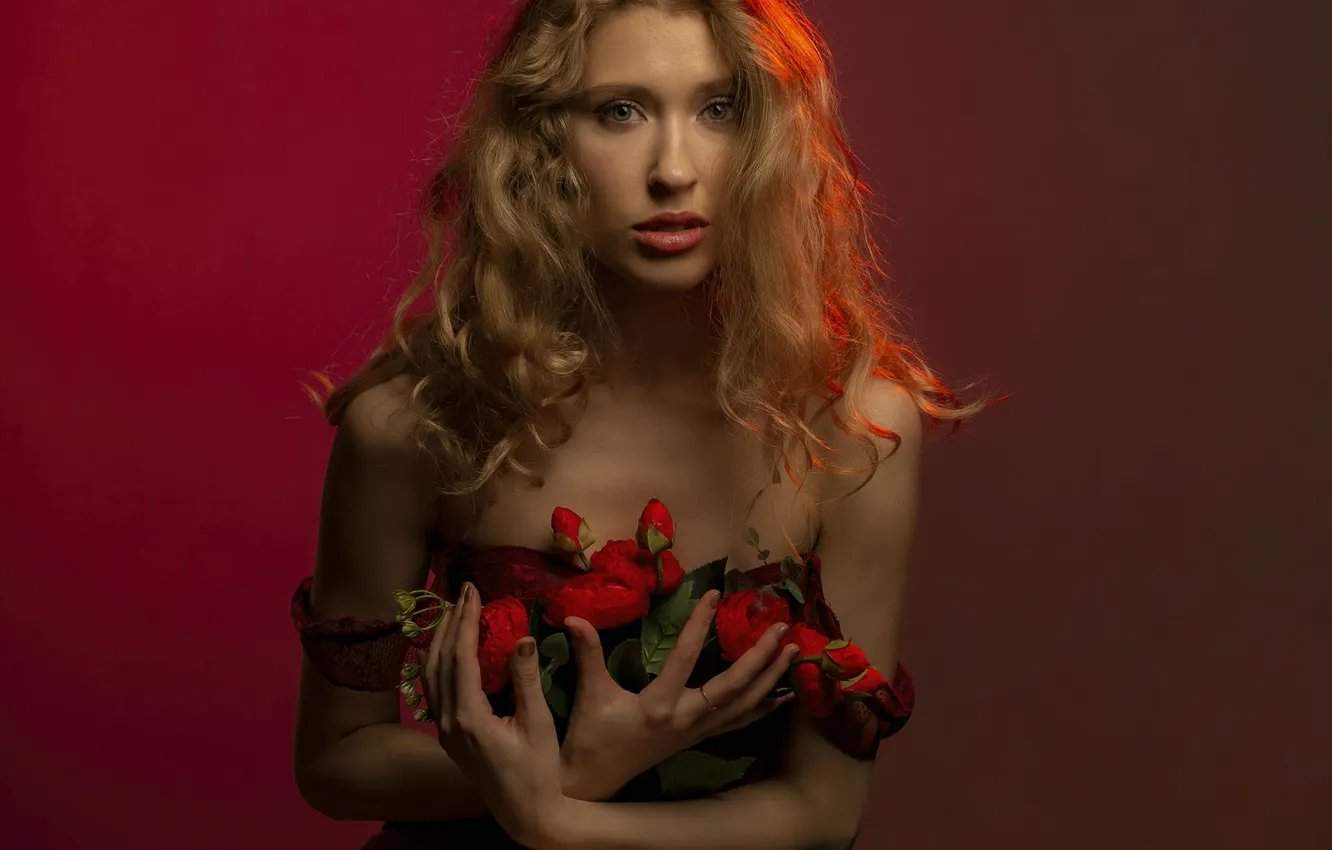 Фото обои модель, розы, блондинка, красотка, model, beauty, милая девушка, cute girl