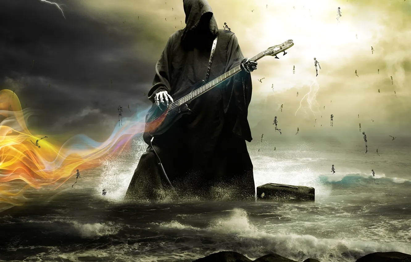 Фото обои море, смерть, фентези, гитара