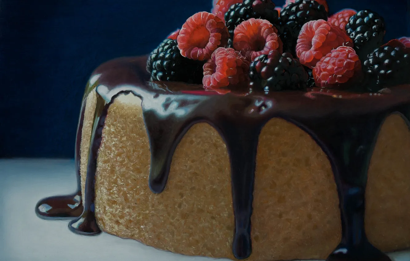 Фото обои ягоды, малина, шоколад, торт, ежевика