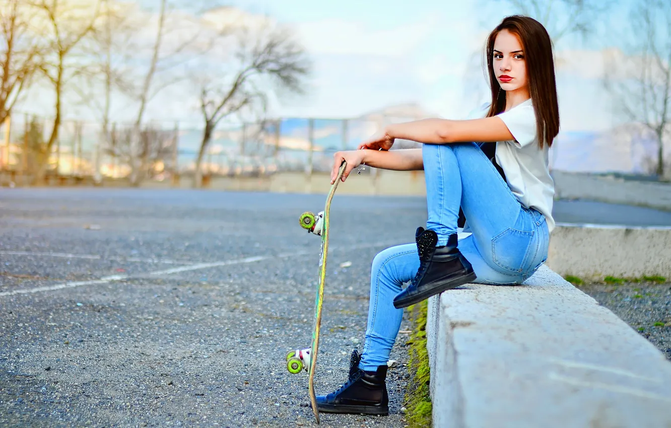 Фото обои Girl, Skateboard, Model, View, Fashion, Portrait, Bulgaria, Ikoseomer