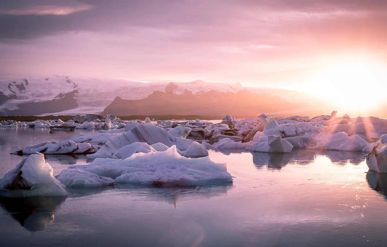 Фото обои Nature, Sun, Water, View, Iceland, Glacier, Lagoon, Jokulsarlon