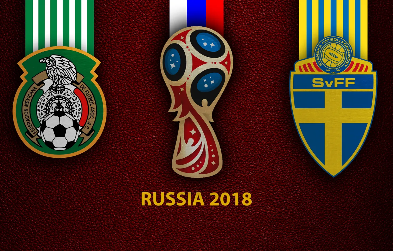 Фото обои wallpaper, sport, logo, football, FIFA World Cup, Russia 2018, Mexico vs Sweden