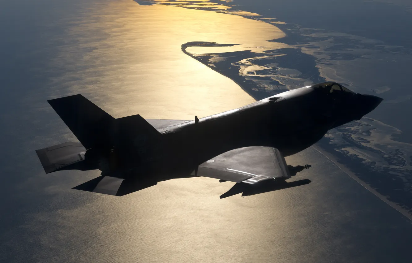Фото обои истребитель, силуэт, бомбардировщик, F-35B, Lockheed Martin