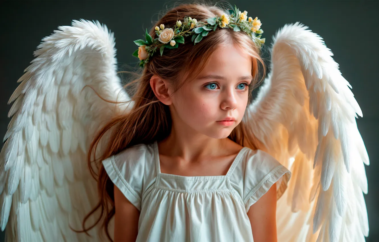 Фото обои fairy, cute, cute girl, Angel Wings, AI Art