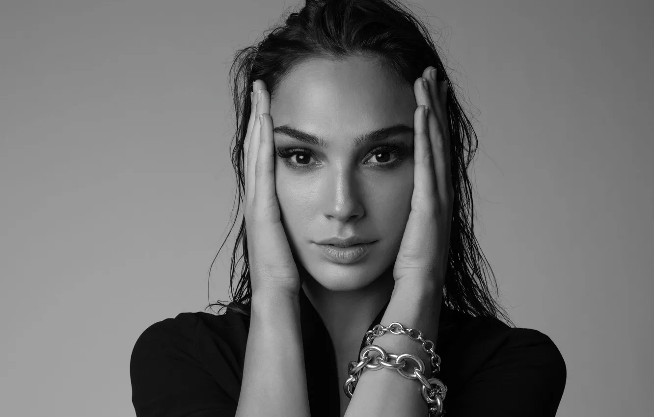 Фото обои портрет, актриса, черно-белое, Gal Gadot