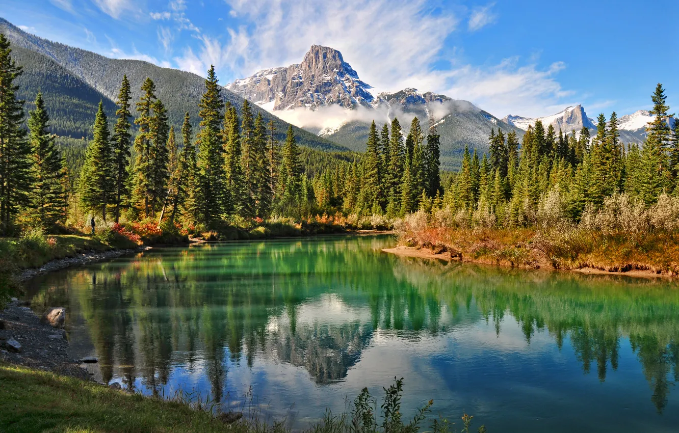 Фото обои лес, горы, природа, озеро, канада