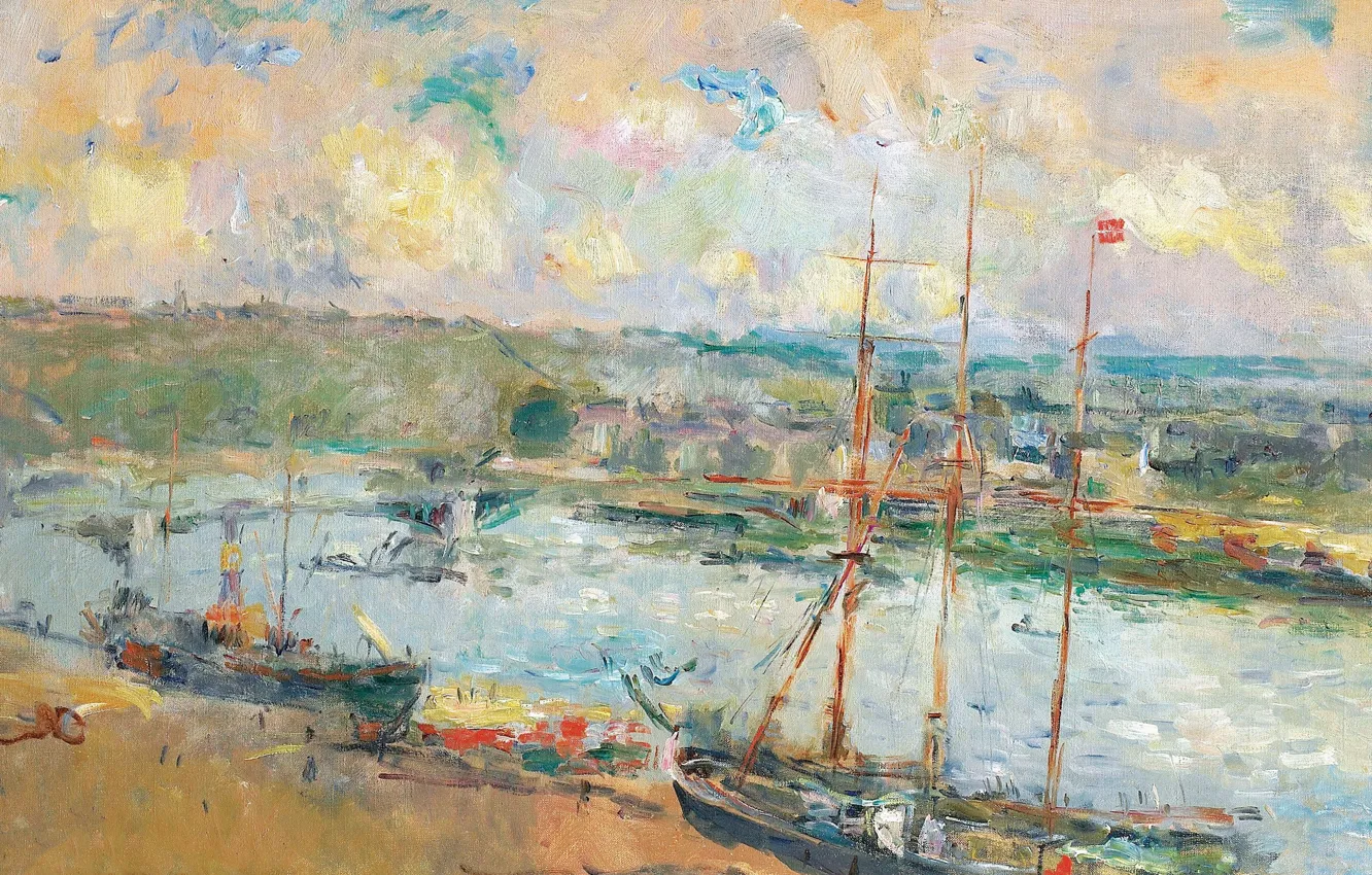 Фото обои пейзаж, корабль, картина, порт, Альбер-Шарль Лебур, Albert Lebourg, Руан и Сен-Север