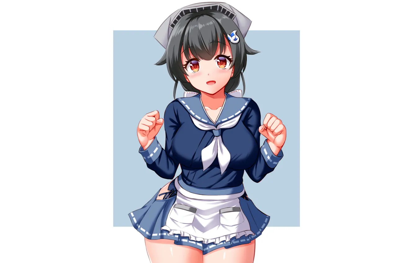 Фото обои girl, sexy, school uniform, anime, beautiful, red eyes, short hair, pretty