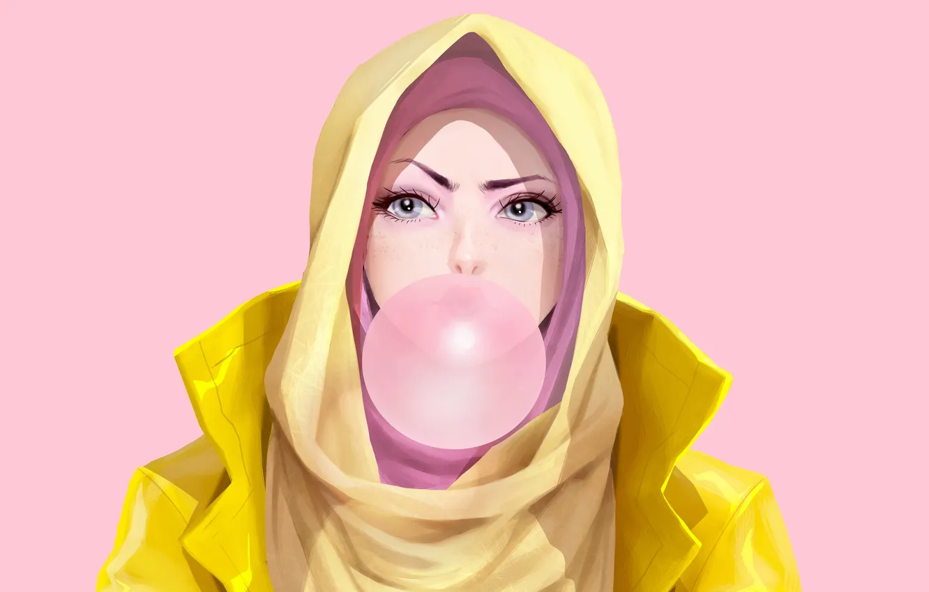 Фото обои Art, original, bubble gum, girl in hood