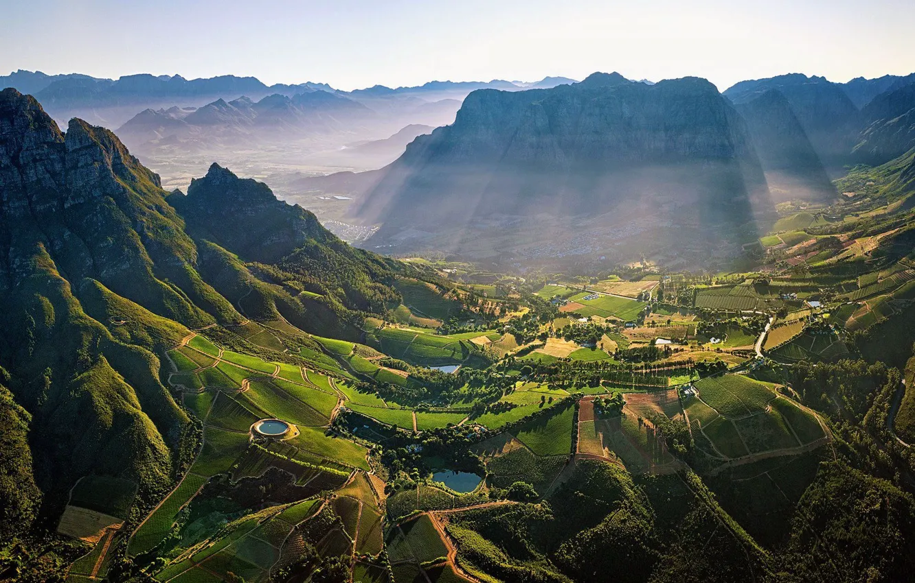 Фото обои mountains, village, south africa, agriculture