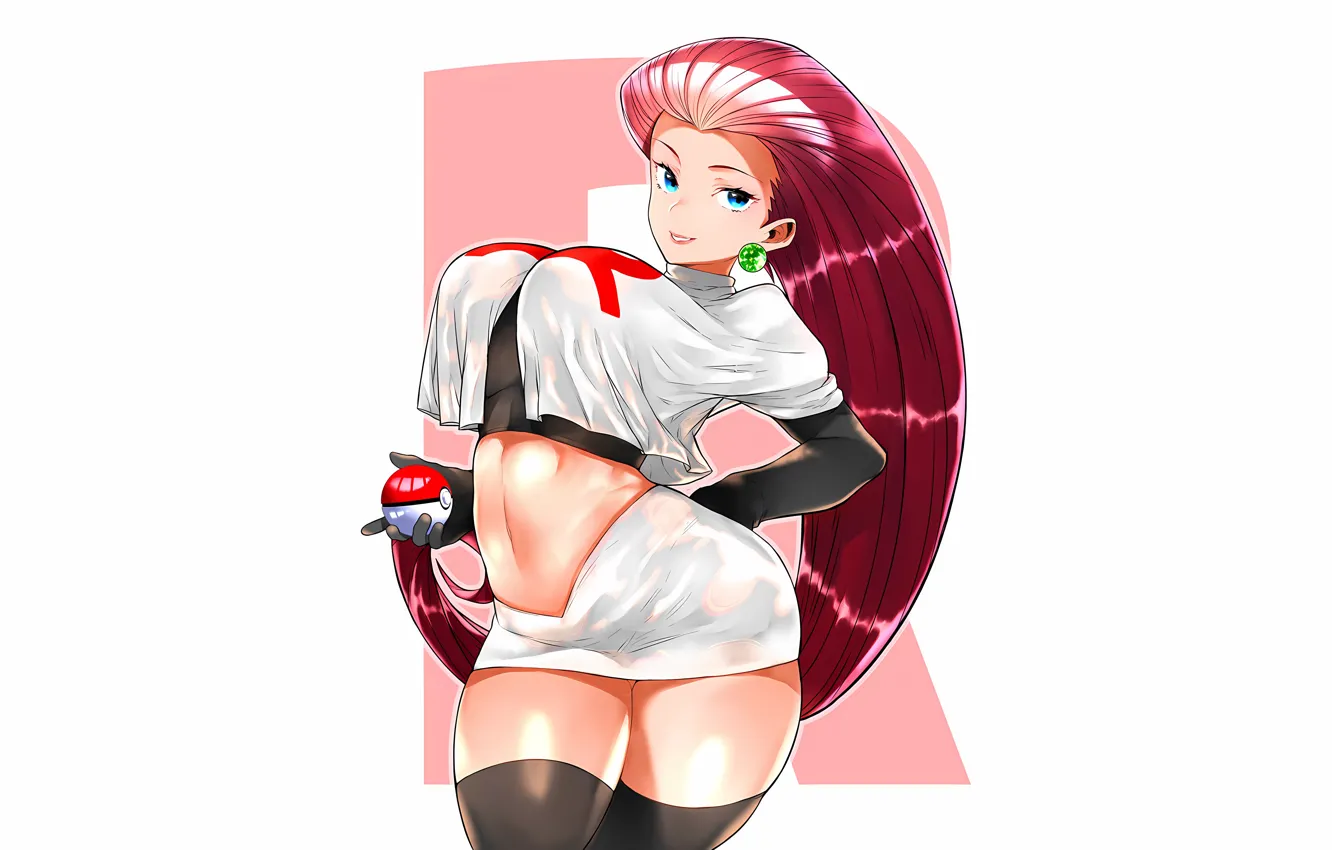 Фото обои girl, sexy, thighhighs, red hair, long hair, boobs, anime, blue eyes