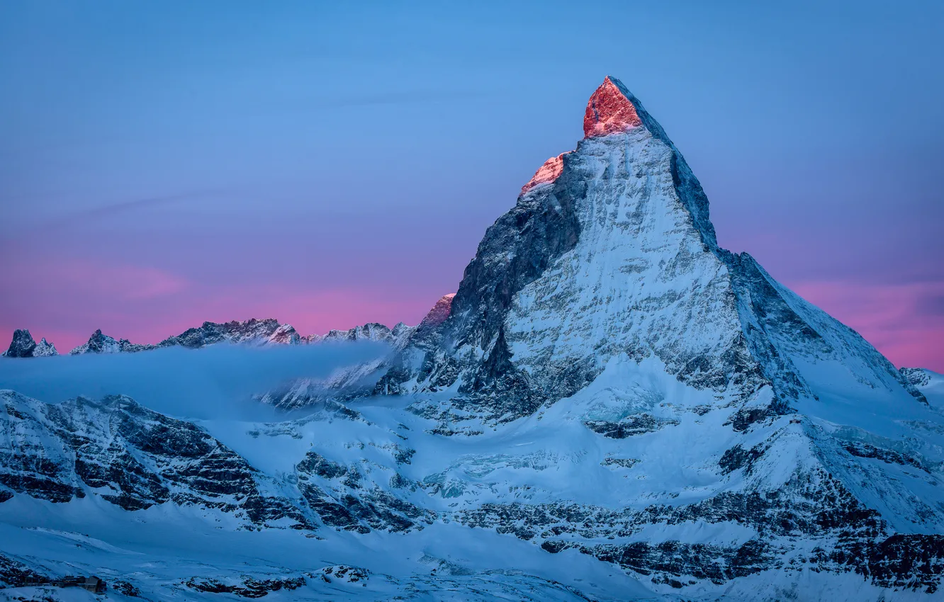 Фото обои холод, небо, свет, снег, горы, гора, утро, Альпы