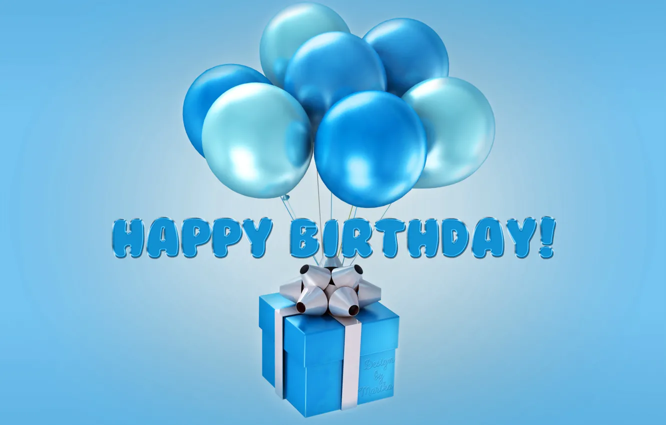 Фото обои воздушные шары, день рождения, Happy Birthday, blue, balloons, Design by Marika