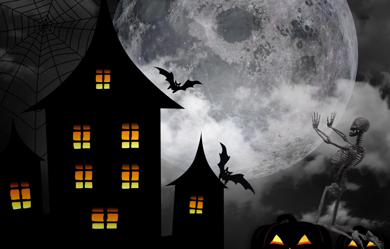 Фото обои ночь, дом, Хэллоуин, 31 октября