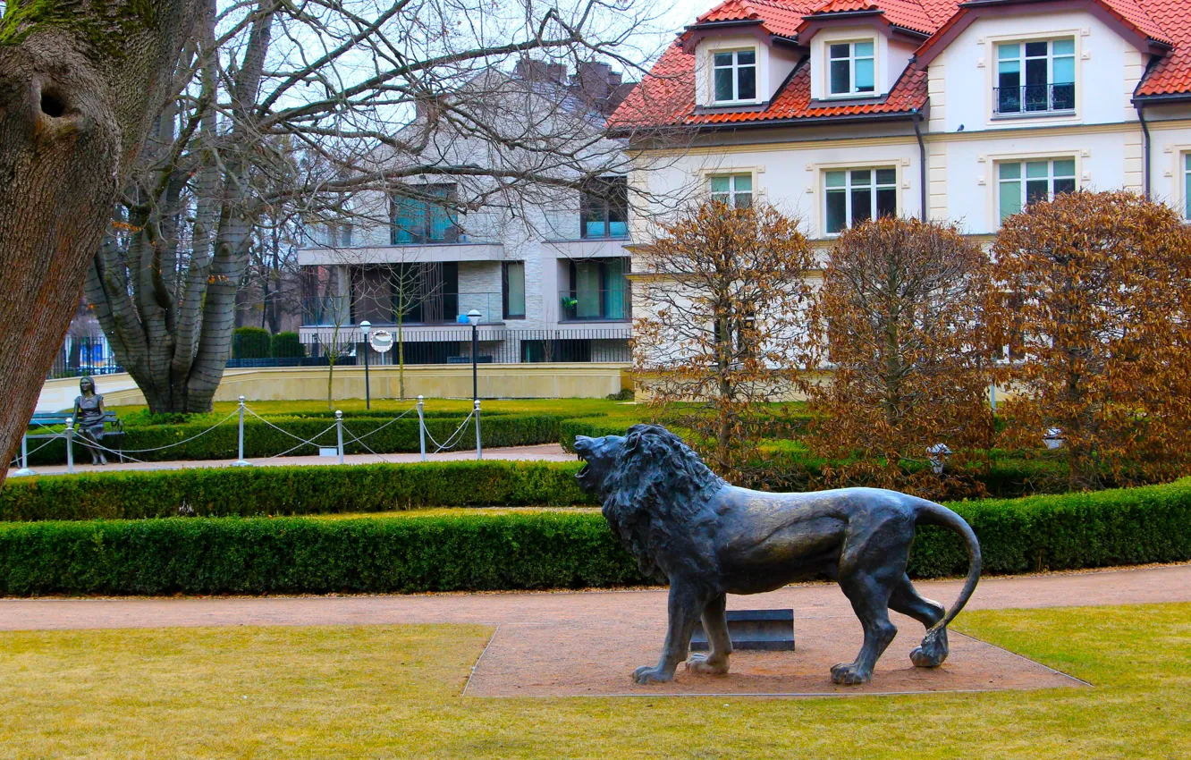 Фото обои park, lion, statue