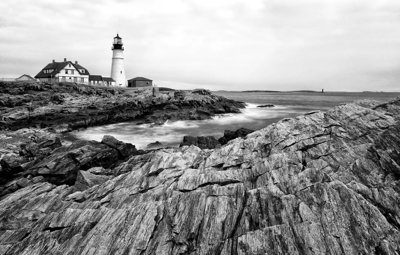 Фото обои пейзаж, океан, скалы, маяк, Maine, Portland Head Light