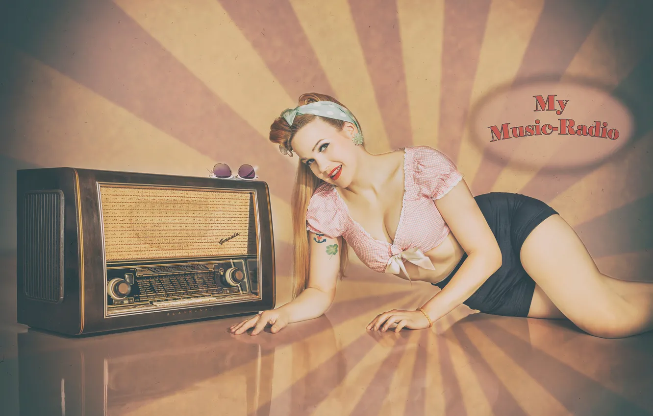 Фото обои девушка, ретро, pin-up, RADIO TIME
