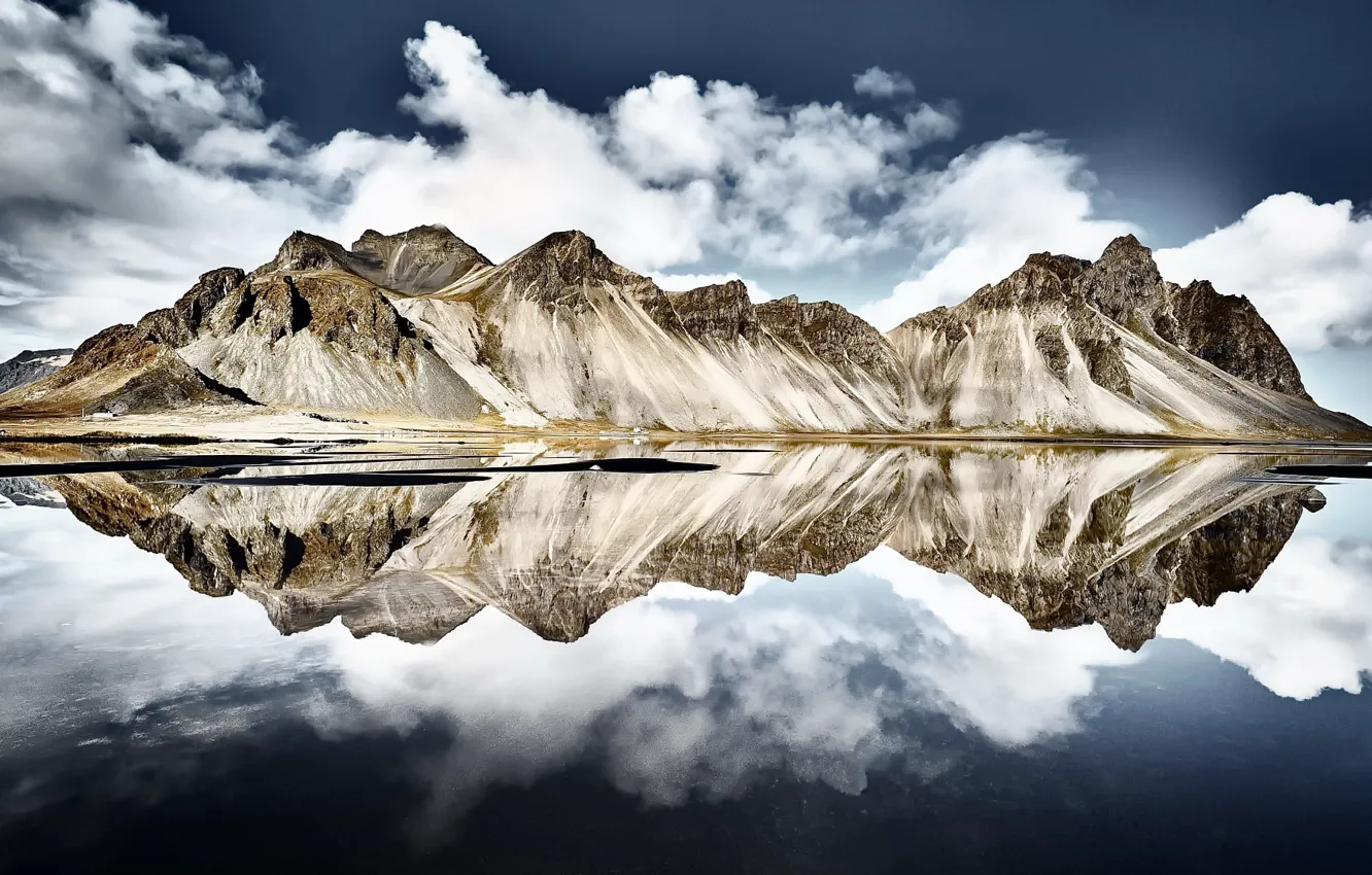 Фото обои reflection, iceland, Vestrahorn Islande