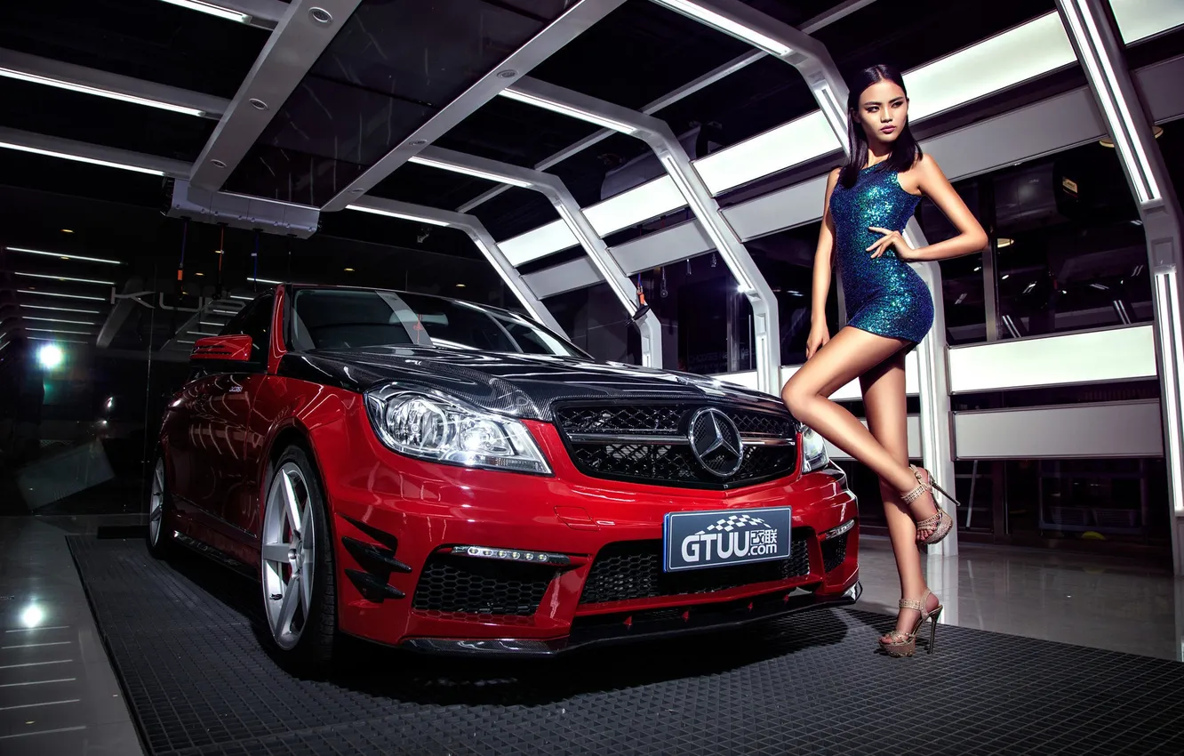 Фото обои машина, авто, девушка, модель, азиатка, автомобиль, korean model, Mercedes Benz C260