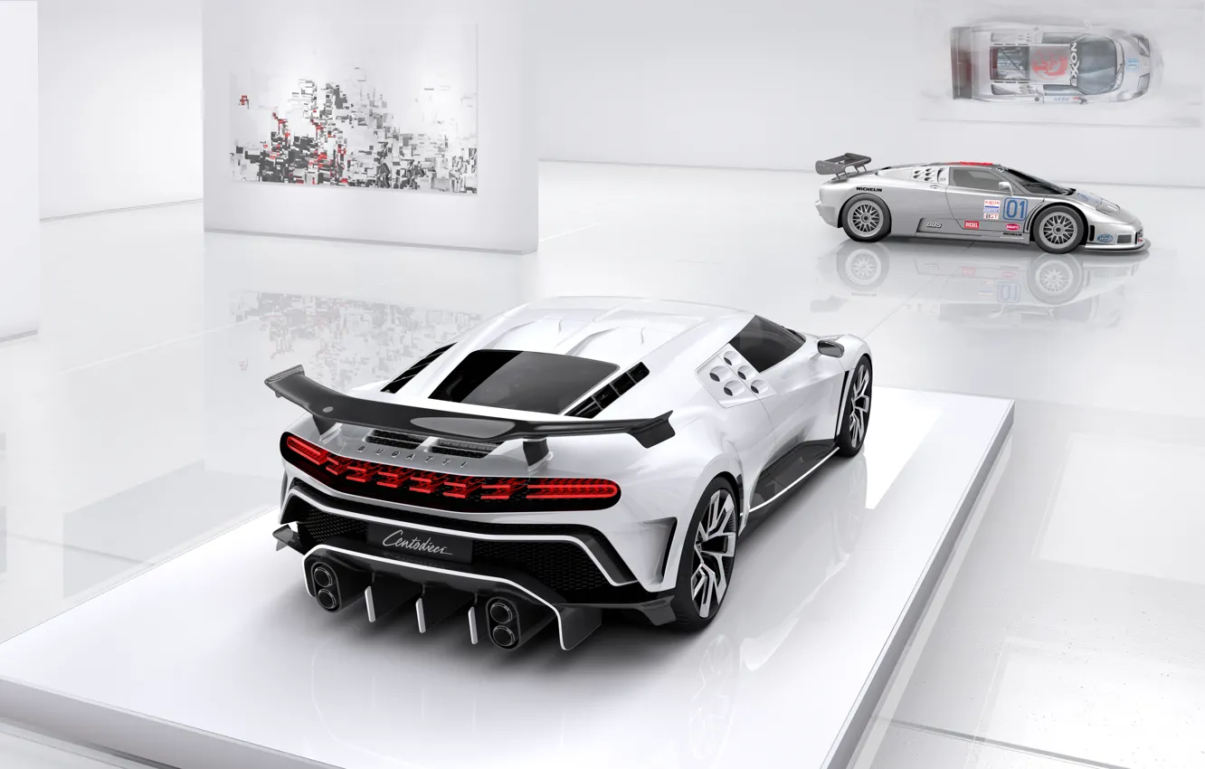 Фото обои Bugatti, фонарь, поколения, гиперкар, Centodieci