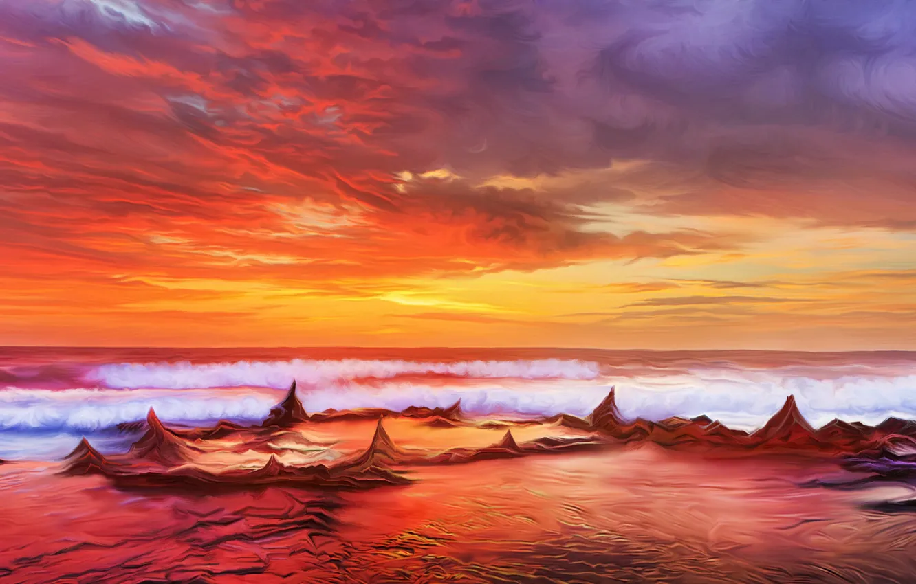 Фото обои море, небо, закат, by exobiology