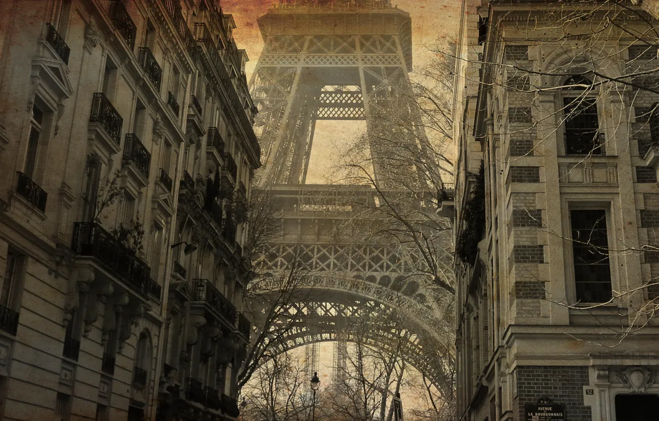 Фото обои Париж, обработка, Эйфелева башня, снимок