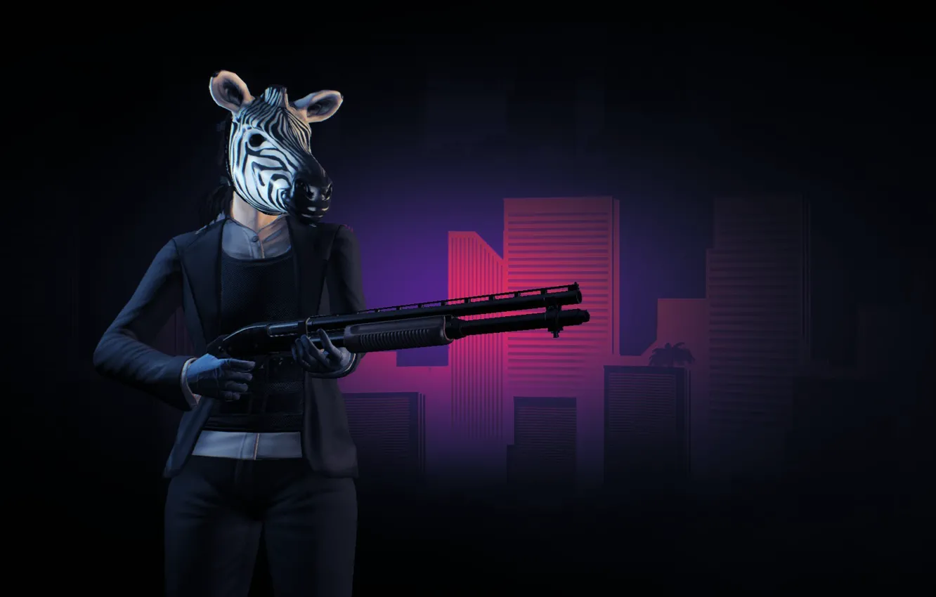 Фото обои gun, game, weapon, shotgun, mask, Payday 2, Payday