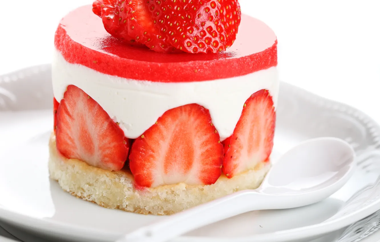 Фото обои ягоды, клубника, пирожное, cake, крем, десерт, сладкое, strawberry