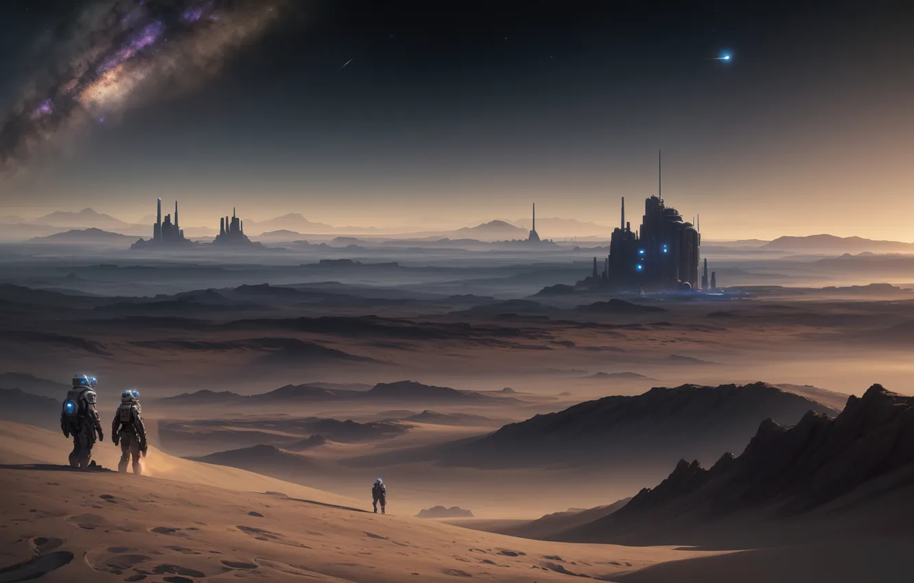 Фото обои twilight, desert, landscape, art, fantastic, colony, digital art, surface