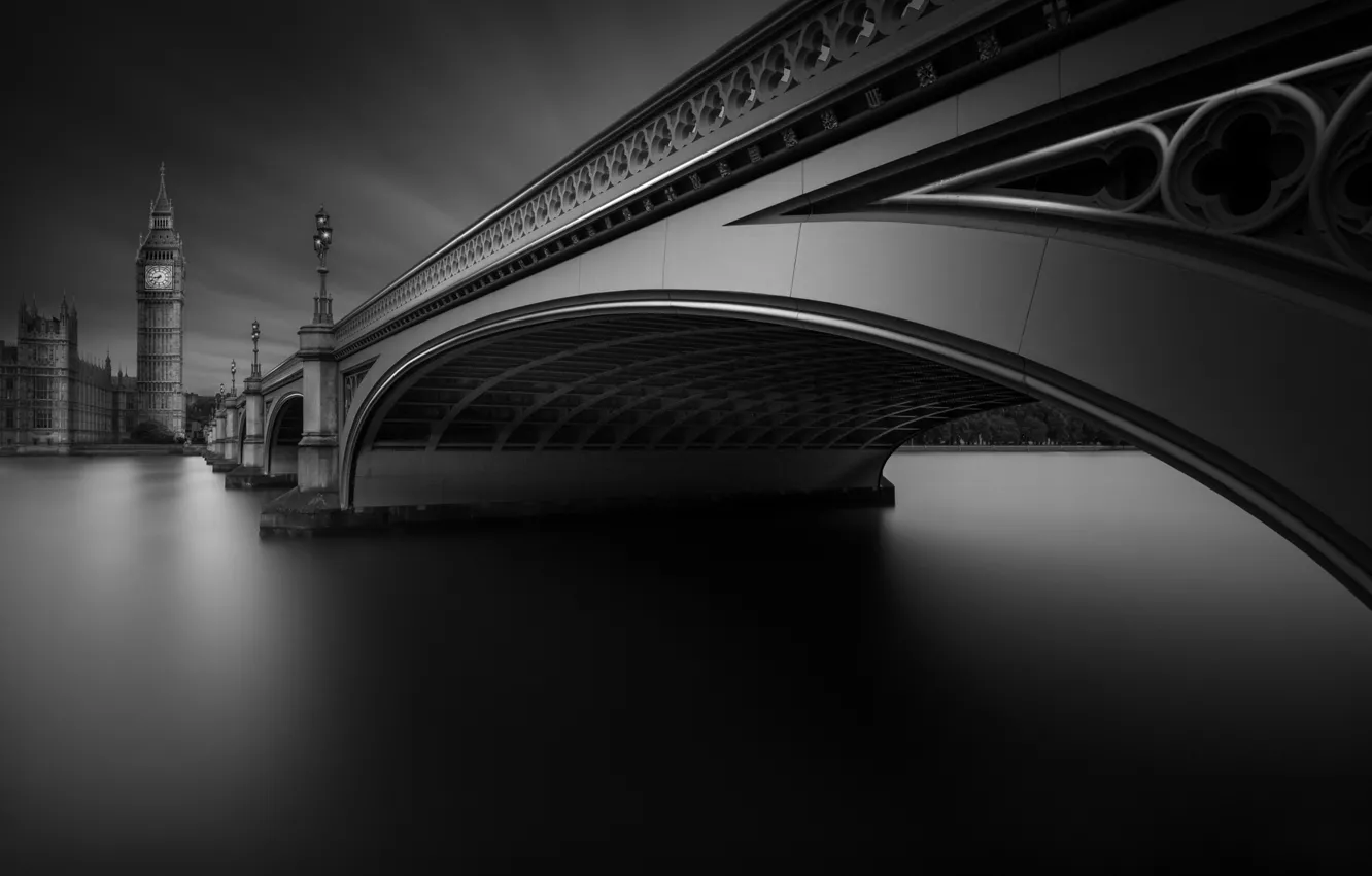 Фото обои мост, Лондон, Темза, Вестминстер, Westminster, чб фото