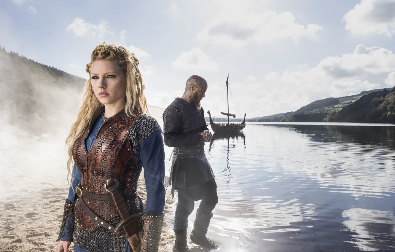 Фото обои сериал, Vikings, Викинги, Katheryn Winnick, Travis Fimmel, Ragnar Lodbrok