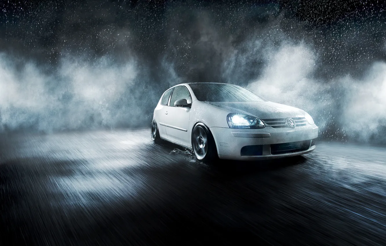 Фото обои капли, брызги, туман, дождь, Volkswagen, cars, auto, mk5