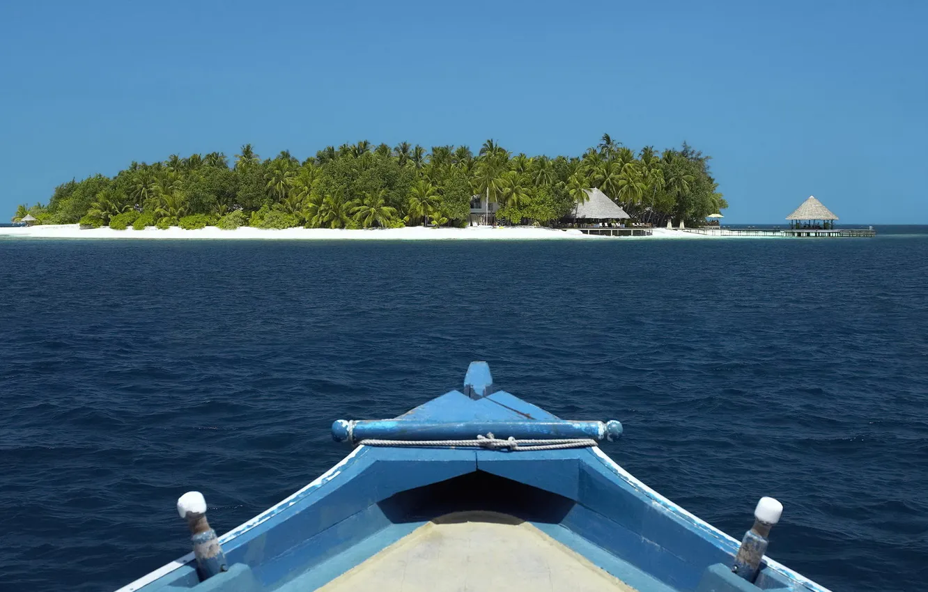 Фото обои лодка, остров, бунгало