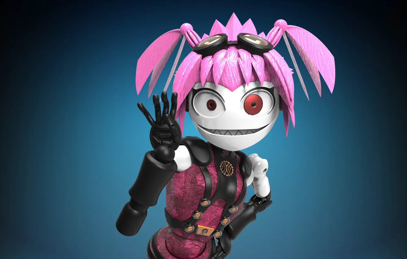 Фото обои фон, кукла, розовые волосы