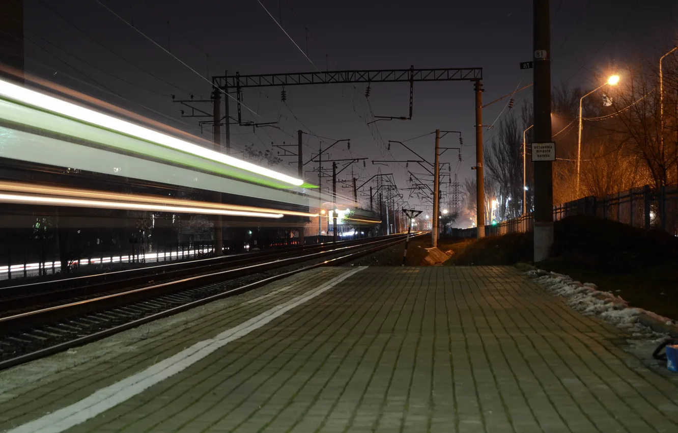 Фото обои ночь, выдержка, железная дорога, Ростов-на-Дону, жд путь