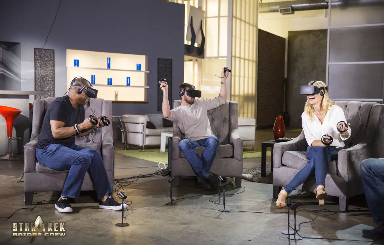 Фото обои girl, game, Star Trek, woman, Ubisoft, man, blonde, funny